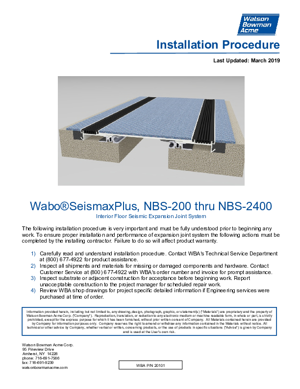 Wabo®SeisMaxPlus (NBS 200-2400) Installation Procedures Cover