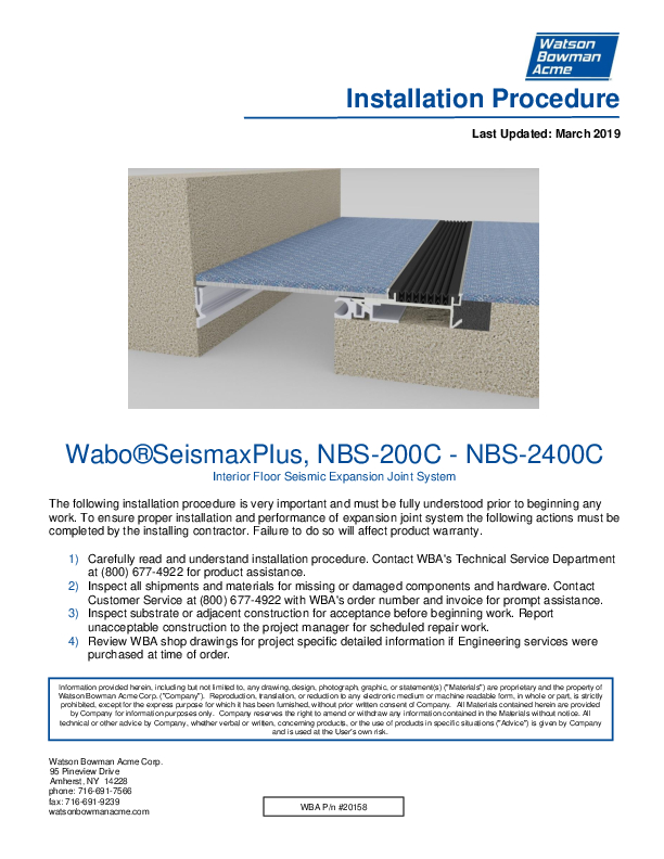 Wabo®SeisMax Plus (NBS 200C-2400C) Installation Procedures Cover