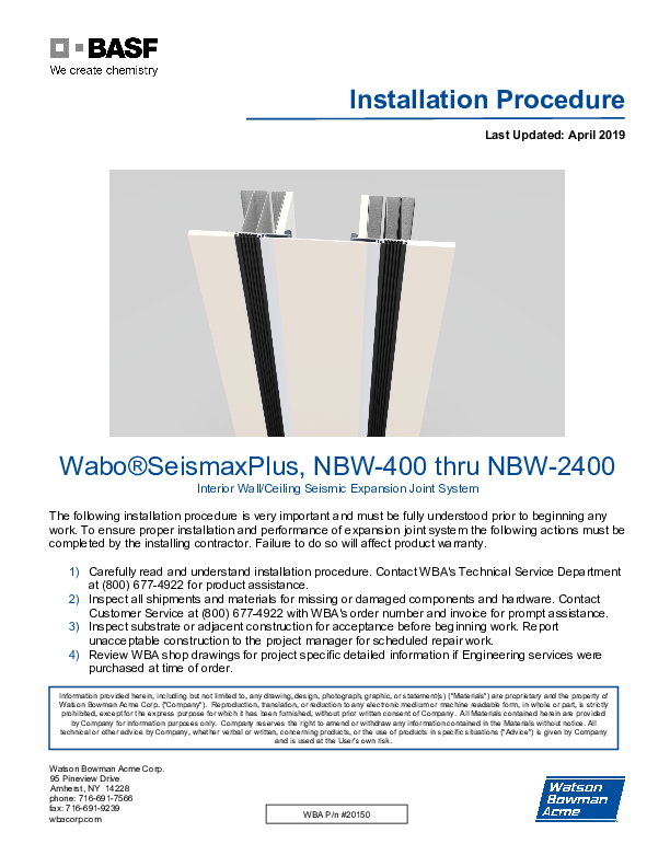 Wabo®SeisMax Plus (NBW 400-2400) Installation Procedures Cover