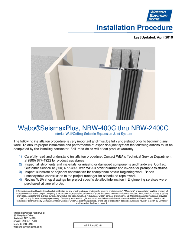 Wabo®SeisMax Plus (NBW 400C-2400C) Installation Procedures Cover