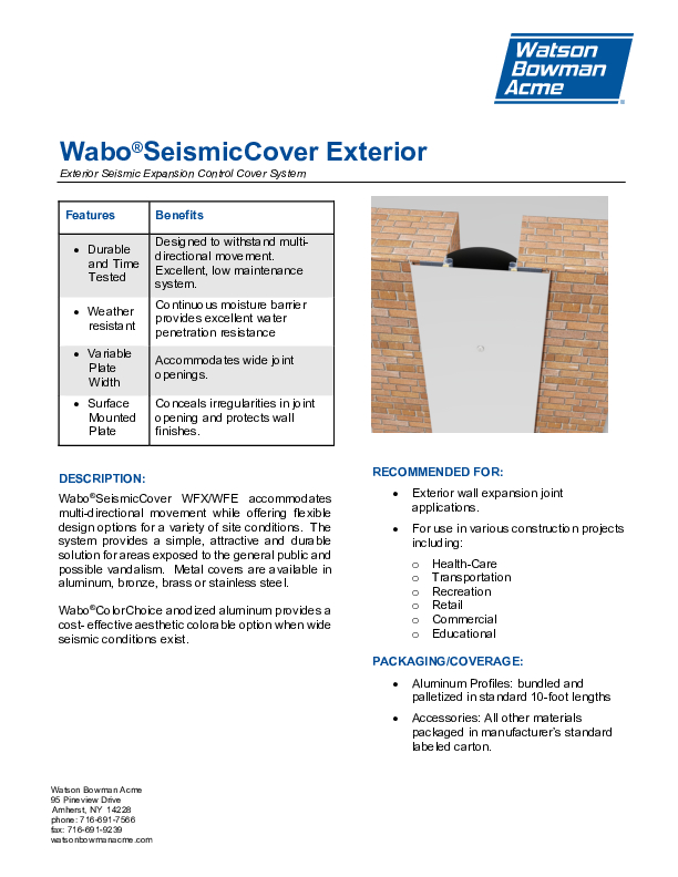 Wabo®SeismicCover Exterior (WFE, WFX) Technical Data Sheet Cover