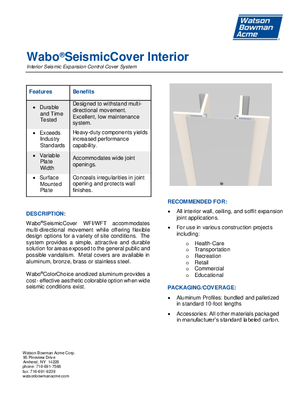Wabo®SeismicCover Interior (WFI, WFT) Technical Data Sheet Cover