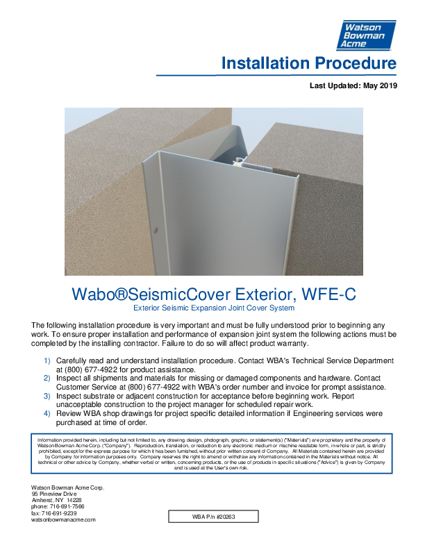 Wabo®SeismicCover Exterior (WFE-C) Installation Procedure Cover