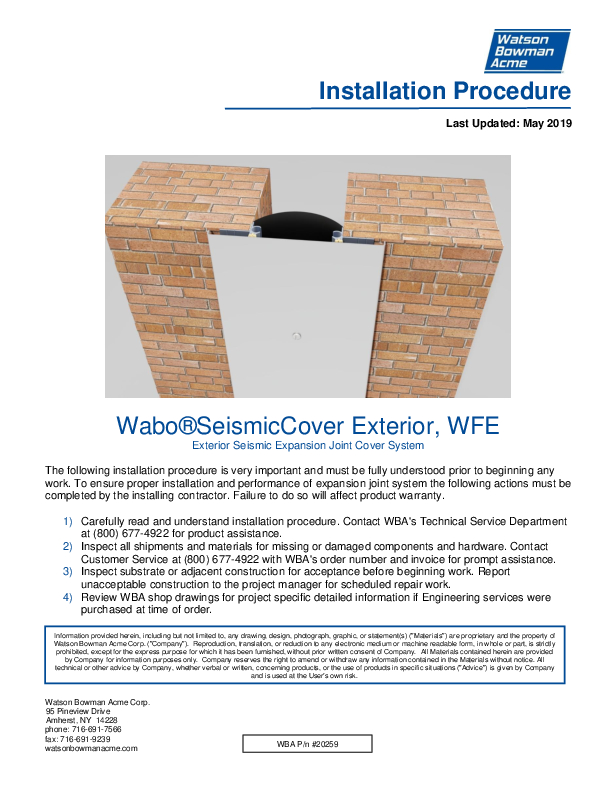 Wabo®SeismicCover Exterior (WFE) Installation Procedure Cover