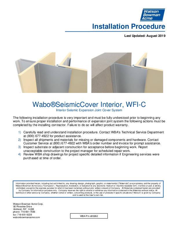 Wabo®SeismicCover Interior (WFI-C) Installation Procedure Cover