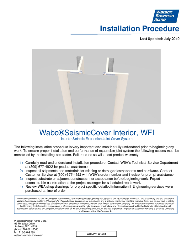 Wabo®SeismicCover Interior (WFI) Installation Procedure Cover