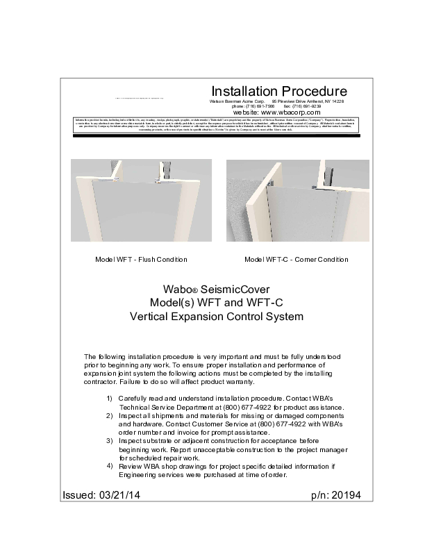 Wabo®SeismicCover (WFT, WFT-C) Installation Procedures Cover