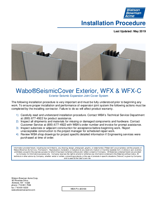 Wabo®SeismicCover Exterior (WFX, WFX-C) Installation Procedure Cover