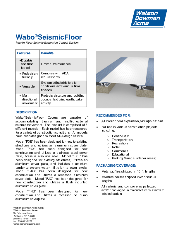 Wabo®SeismicFloor (FJC, FJG, FJX, FNB, FXB, FXE) Technical Data Sheet Cover