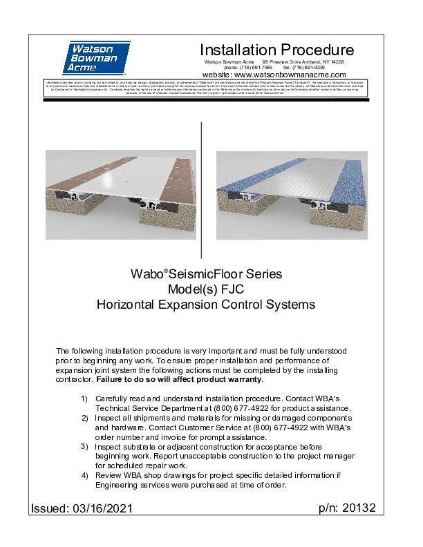 Wabo®SeismicFloor (FJC, FJC-C) Installation Procedure Cover