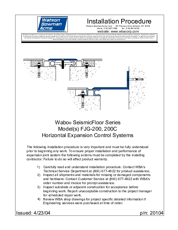 Wabo®SeismicFloor (FJG 200 200-C) Installation Procedure Cover