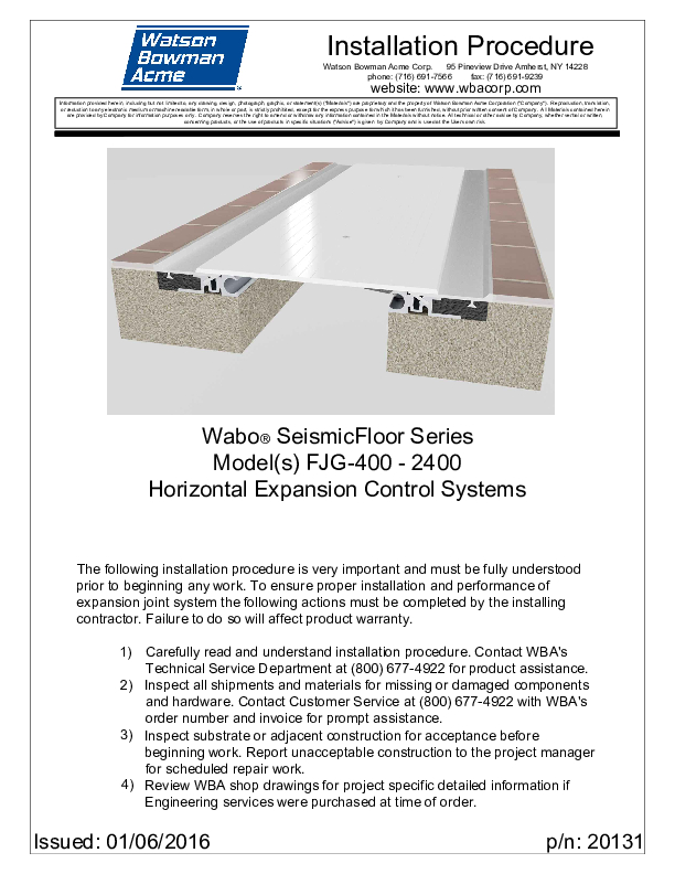 Wabo®SeismicFloor (FJG FJG-C 400 2400) Installation Procedure Cover