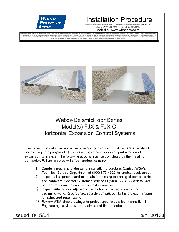 Wabo®SeismicFloor (FJX FJXC) Installation Cover