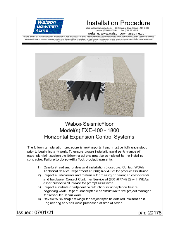 Wabo®SeismicFloor (FXE-400-1800) Installation Procedure Cover