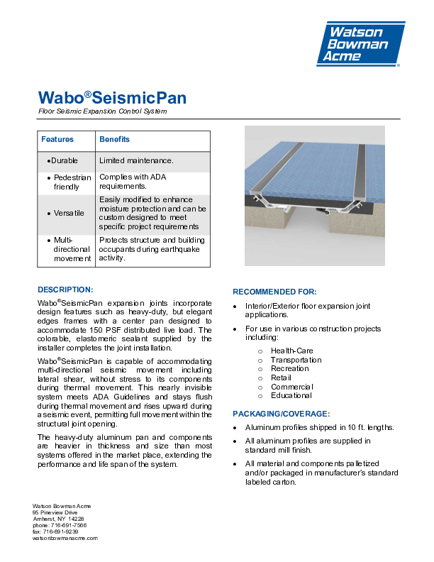 Wabo®SeismicPan (SPJ) Technical Data Sheet Cover