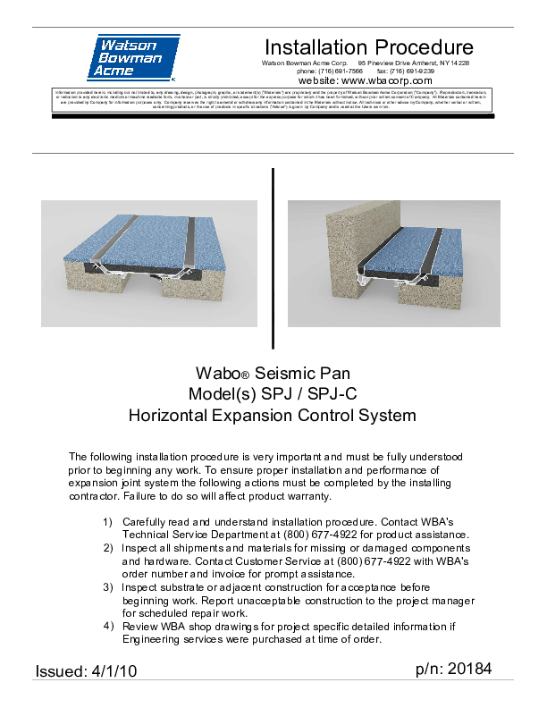 Wabo®SeismicPan (SPJ) Installation Procedure Cover