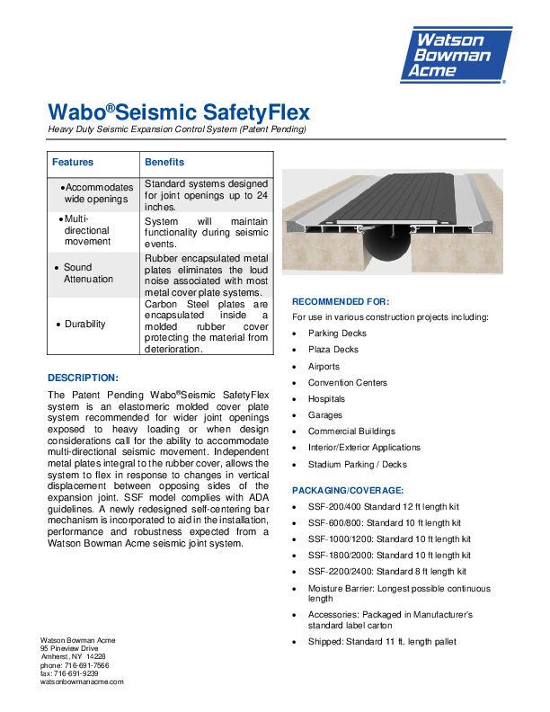 Wabo®Seismic SafetyFlex (SSF) Technical Data Sheet Cover