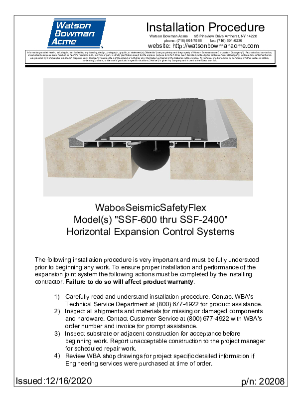 Wabo®Seismic SafetyFlex (SSF 600-2400) Installation Procedure Cover