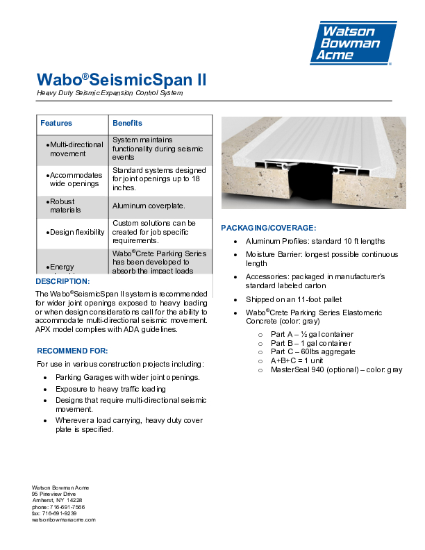 Wabo®SeismicSpan II (APS II-APX II) Technical Data Sheet Cover