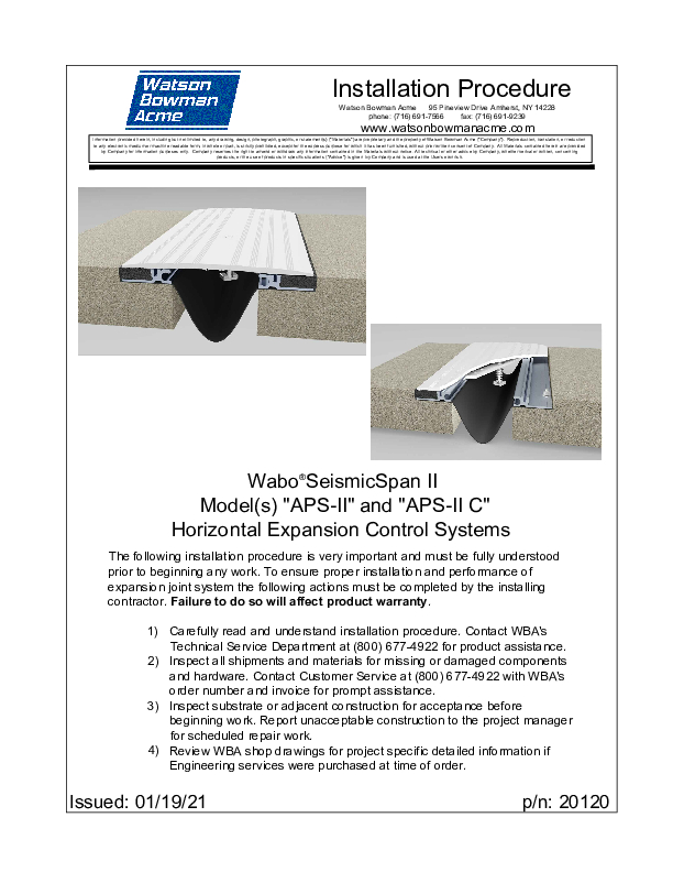 Wabo®SeismicSpan II (APSII) Installation Procedure Cover