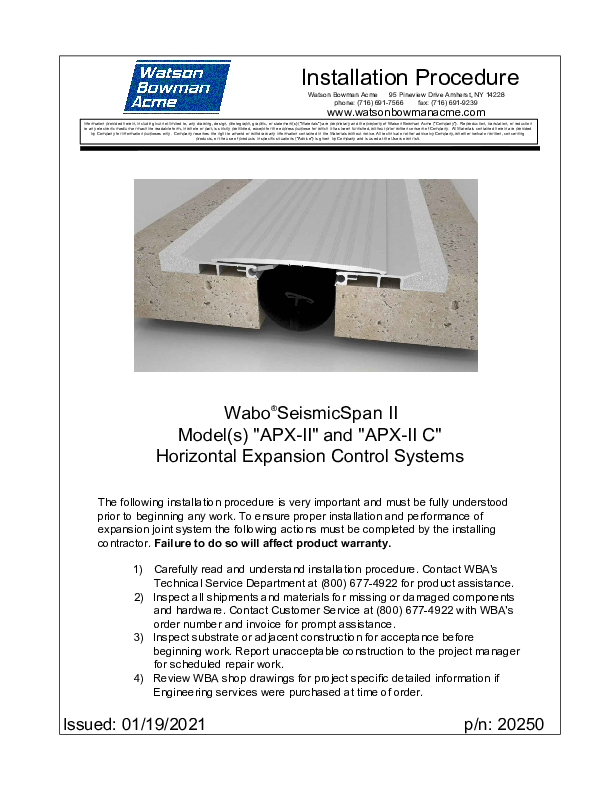 Wabo®SeismicSpan II (APXII) Installation Procedure Cover