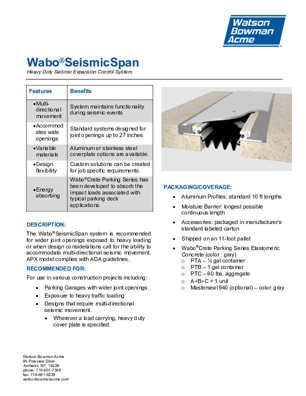 Wabo®SeismicSpan (APS, APX) Technical Data Sheet Cover