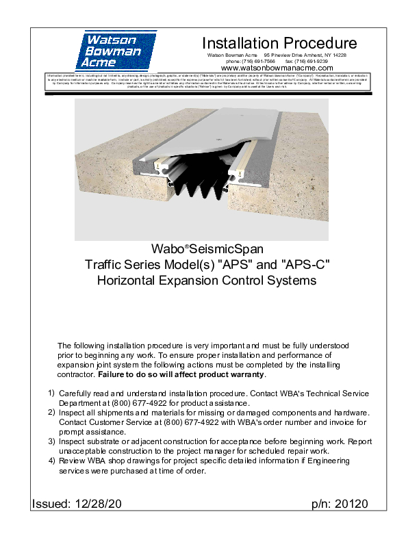 Wabo®SeismicSpan (APS) Installation Procedure Cover