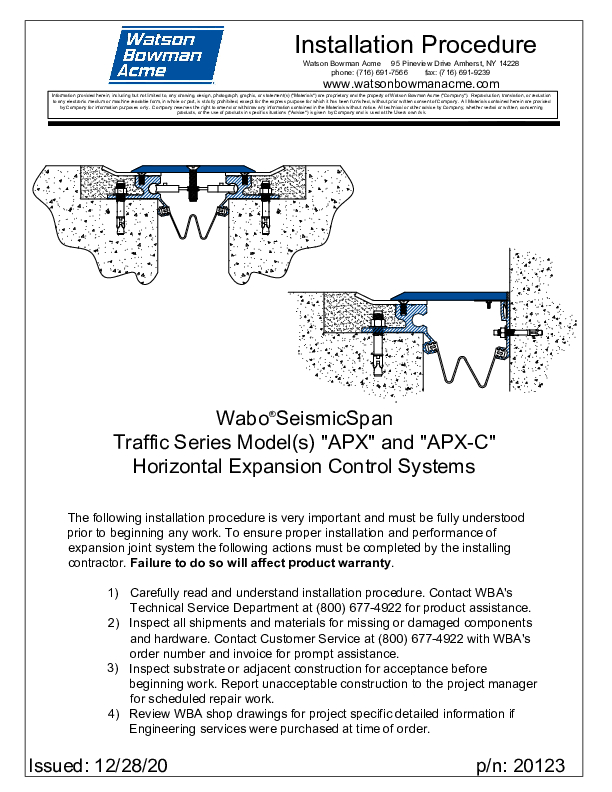Wabo®SeismicSpan (APX) Installation Procedure Cover