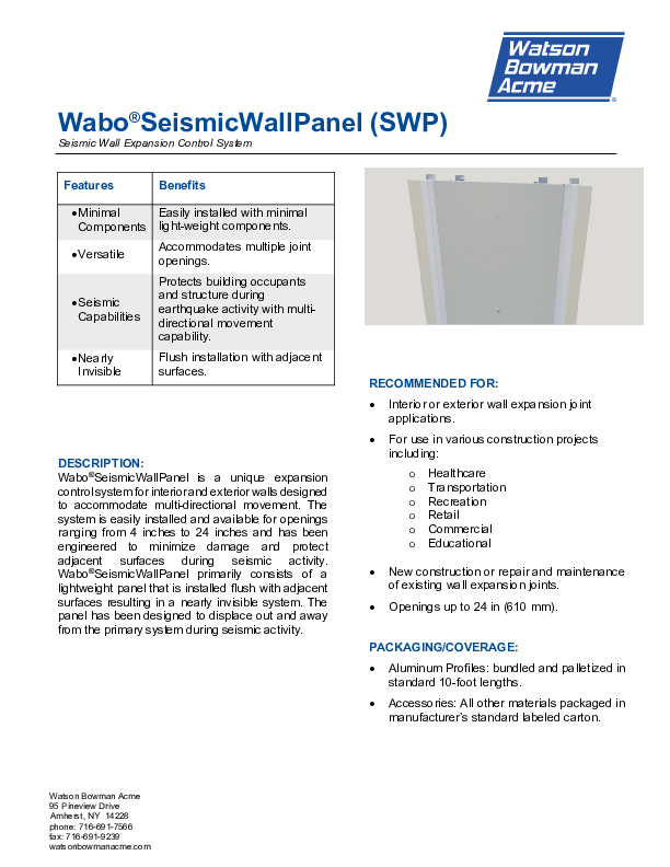 Wabo Seismic Wall Panel 0122 Data Sheet Cover