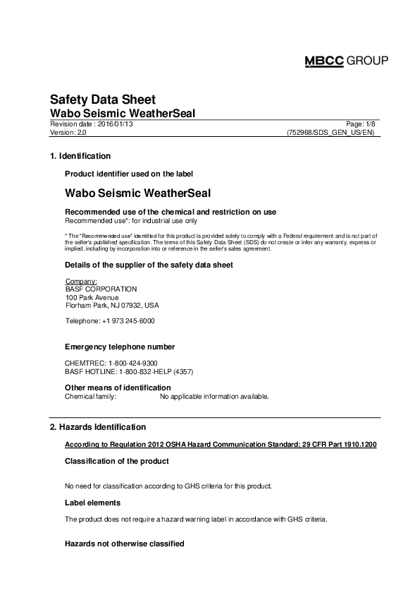 Wabo Seismic Weather Seal SDS 752968 US EN 2016 01 Cover
