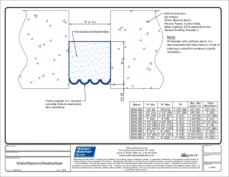 Wabo®Seismic WeatherSeal (SWS) CAD Detail - Sht 1 of 3 Cover