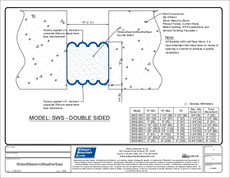 Wabo®SeismicWeatherSeal (SWS) CAD Detail - Sht 3 of 3 Cover