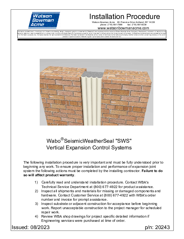 Wabo®Seismic WeatherSeal (SWS) Installation Procedure Cover