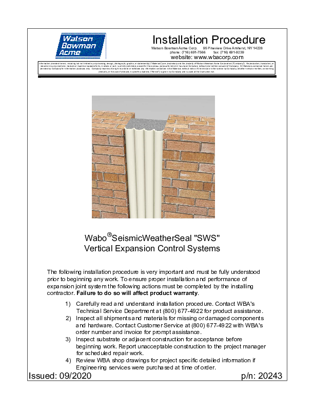 Wabo®Seismic WeatherSeal (SWS) Installation Procedure Cover