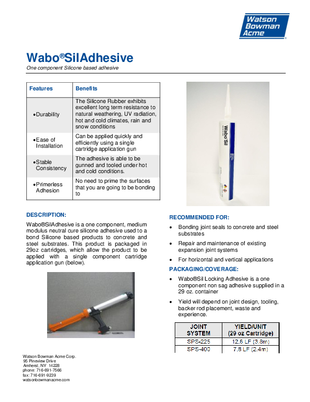 Wabo®Sil Adhesive Technical Data Sheet Cover