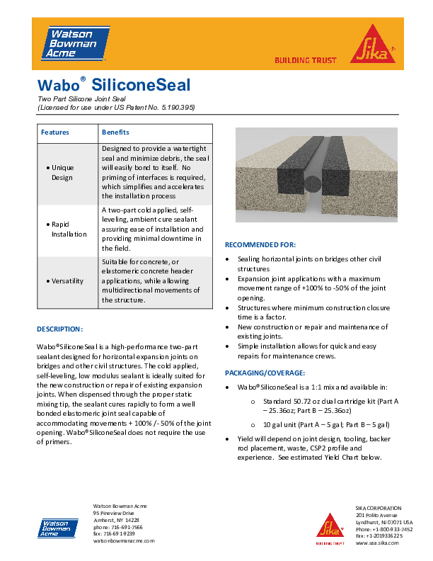 Wabo®SiliconeSeal Bridge Series Joint Seals Maintenance WBA