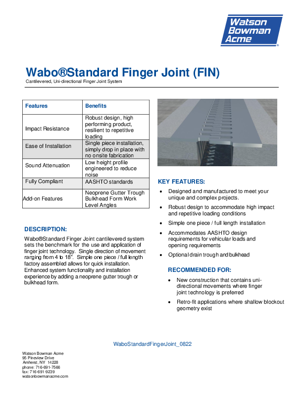 Wabo®Standard Finger Joint (FIN) Technical Data Sheet Cover
