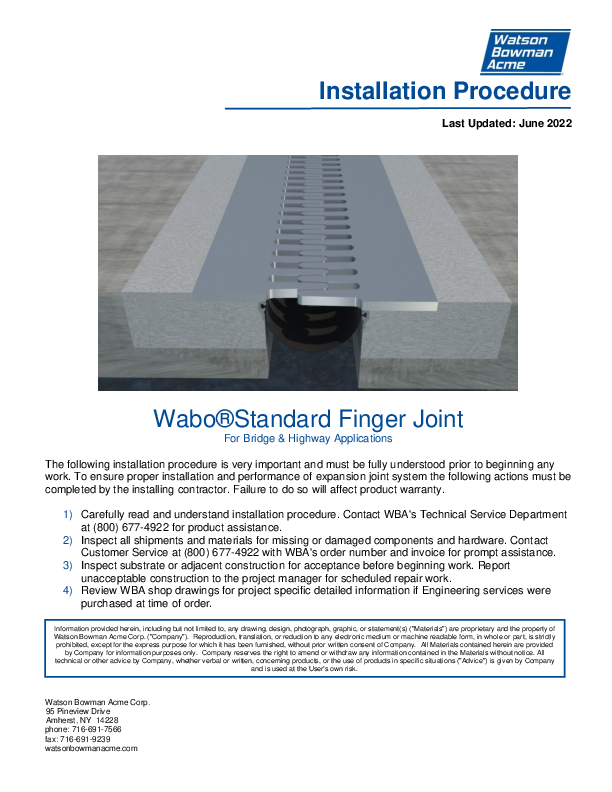 Wabo®Standard Finger Joint Installation Cover