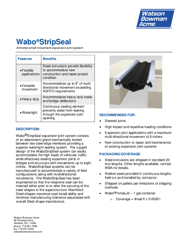 Wabo Strip Seal 0923 Data Sheet Cover
