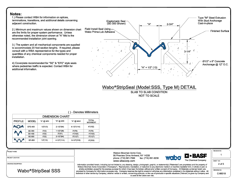 Wabo®StripSeal (Model: SSS, Type: M) CAD Detail Cover