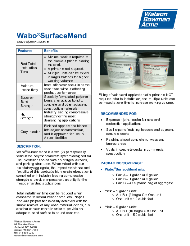 Wabo®SurfaceMend Technical Data Sheet Cover