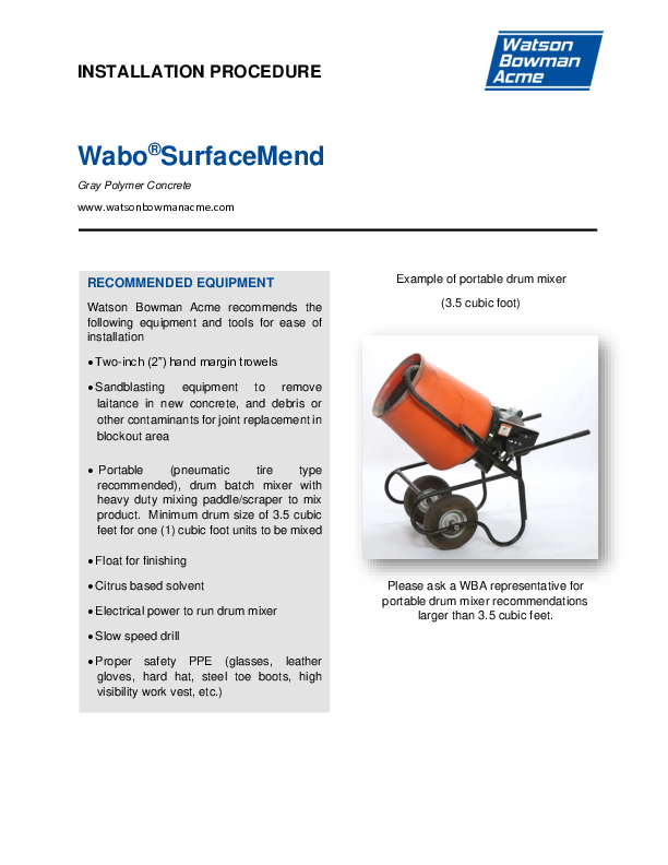 Wabo®SurfaceMend Installation Procedure Cover