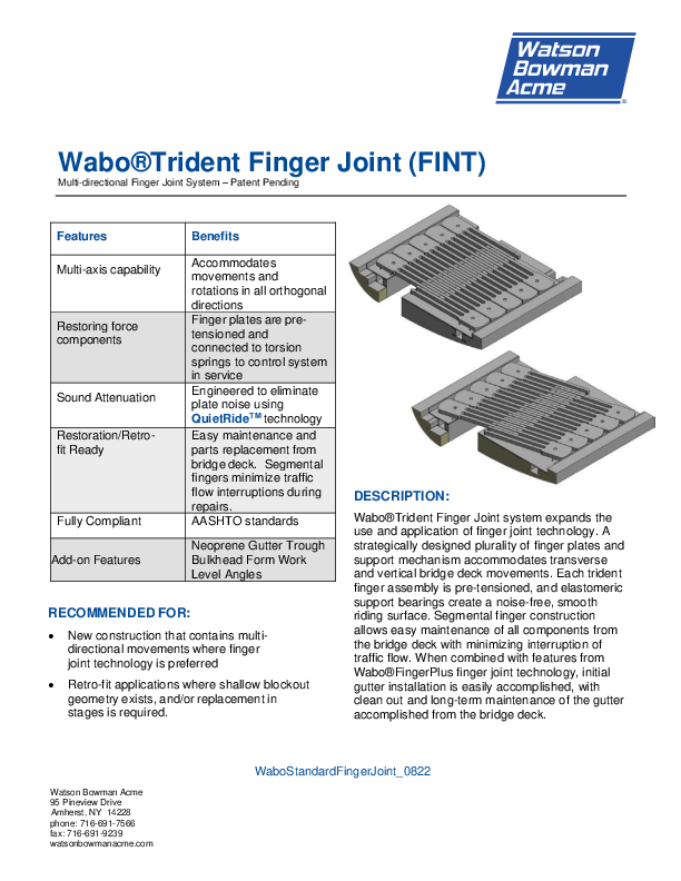 Wabo®Trident Finger Joint (FINT) Technical Data Sheet Cover