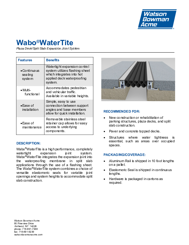 Wabo®WaterTite (WT) Technical Data Sheet Cover