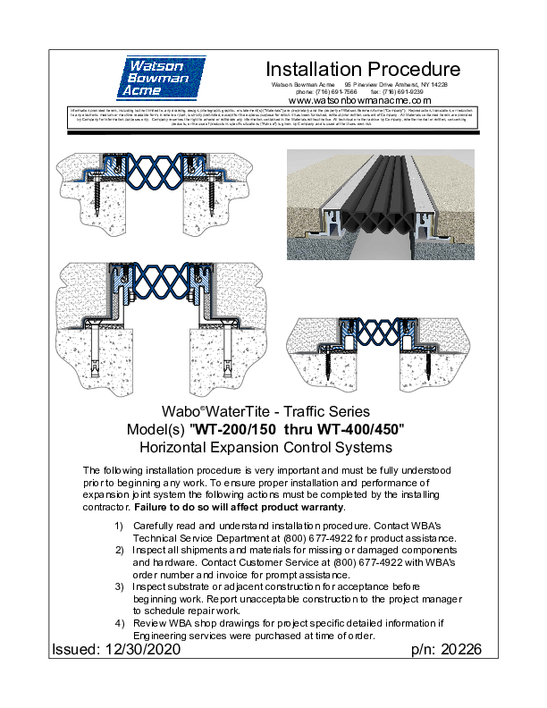 Wabo®WaterTite (WT 150-400) Installation Procedure Cover