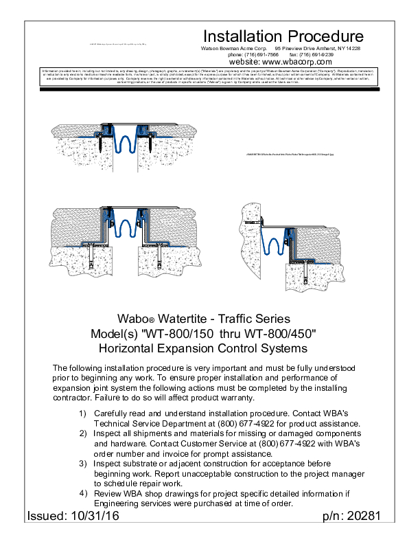 Wabo®WaterTite (WT 800) Installation Procedure Cover