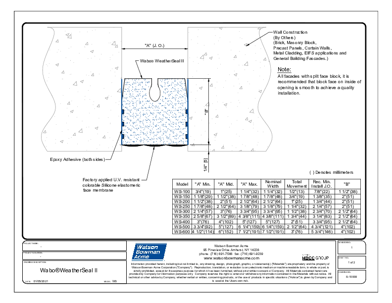 Wabo®WeatherSeal II (WS) CAD Detail (Sht 1 of 2) Cover
