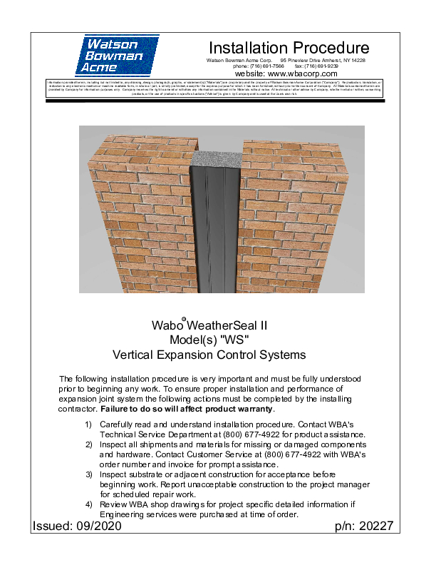 Wabo®WeatherSeal II (WS) Installation Procedure Cover