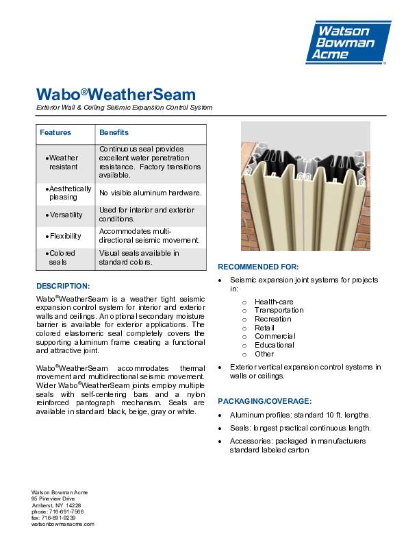 Wabo®WeatherSeam (WSC, WSE, WSW) Technical Data Sheet Cover