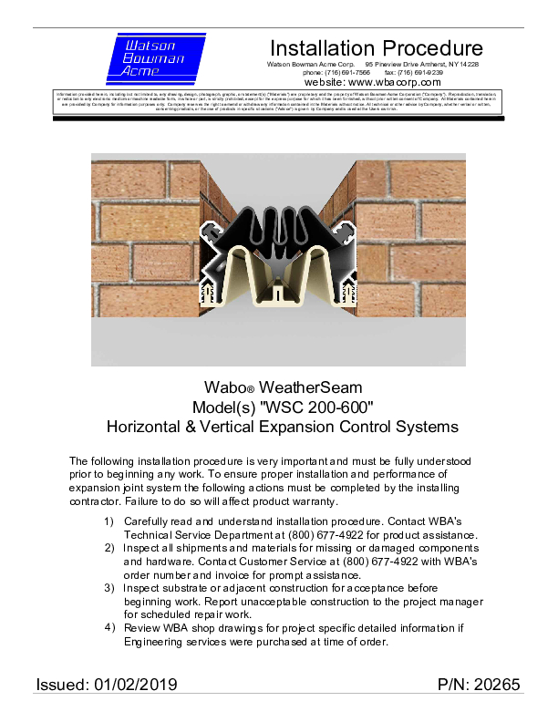 Wabo®WeatherSeam (WSC) Interior Installation Procedure Cover